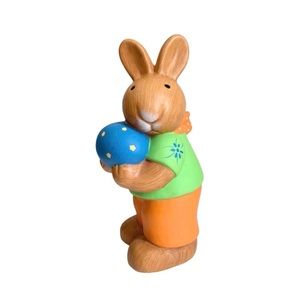 Ceramic Easter Blue Egg Brown 10.5” Tall Rabbit Bunny Tabletop Decor Figurine